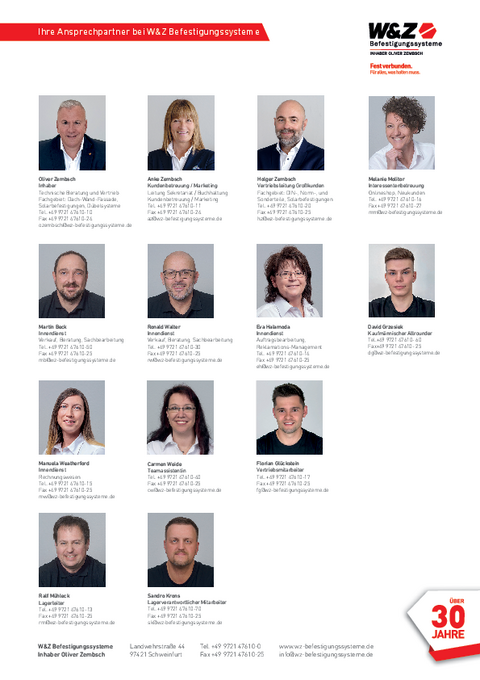 Adressliste der W&Z-Ansprechpartner